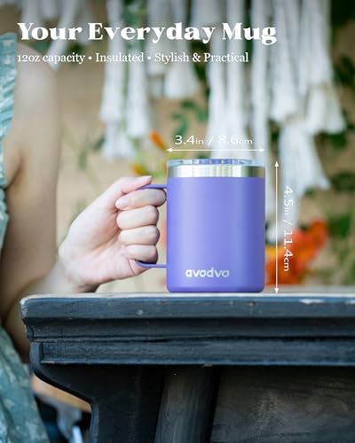 12oz Insulated Coffee Mug with 2 Lids & Handle, Stainless Steel Cup - Image 4