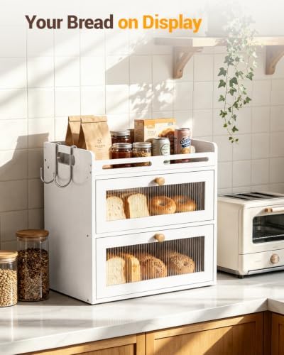 Bread Box for Kitchen Countertop, 2-Tier Bamboo Storage with Raised Shelf - Image 6