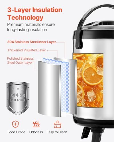 VEVOR Insulated Beverage Dispenser, 1.5 Gal/6L Stainless Steel Thermal Drink Server with Spigot & Temp Display, Suitable for Hot and Cold Drinks, for Tea Coffee Water in Cafes & Restaurants, Silver - Image 4