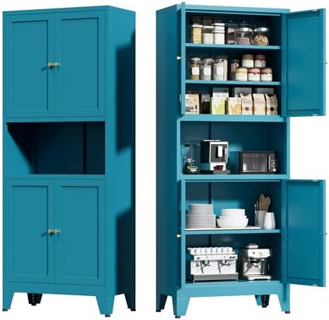 COFaR 69" Pantry Cabinet, Metal Storage Cabinet with Doors and Shelves,Blue by COFAR
