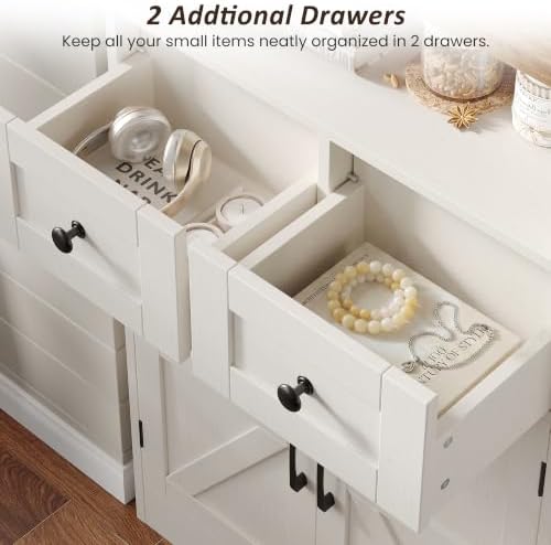 Farmhouse Storage Cabinet Set of 2, Small Kitchen Pantry Coffee Bar Cabinet - Image 6