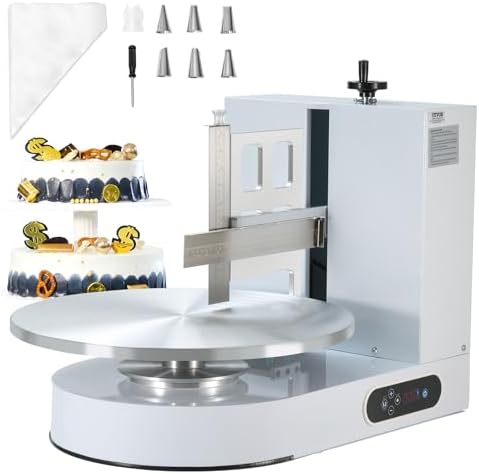 VEVOR Cake Decorating Machine, Cake Cream Spreading Coating Smearing Machine, Low Noise Cake Frosting Machine, Turntable with Adjustable Scraper, for 4" to 16" Cake, 25-320RPM Rotating Speed, White by VEVOR