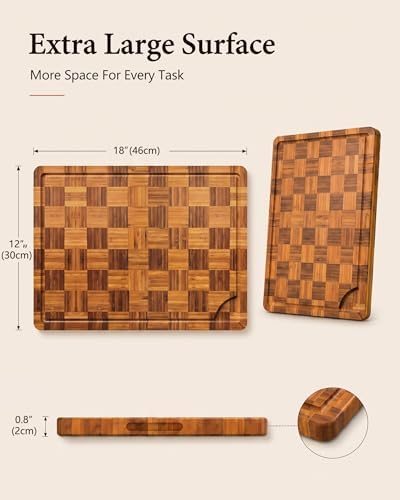 Checkered Cutting Board,18" x 12" X-Large Bamboo Cutting Board for Kitchen - Image 5