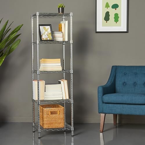 Amazon Basics 5-Shelf Tower Adjustable Storage Shelving Unit, Chrome, 16" x 16" x 54", 150 lbs Per Shelf - Image 6