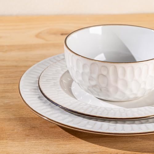 GBHOME Ceramic Dinnerware Sets of 4,12 pcs Plates and Bowls Sets Dishes - Image 5