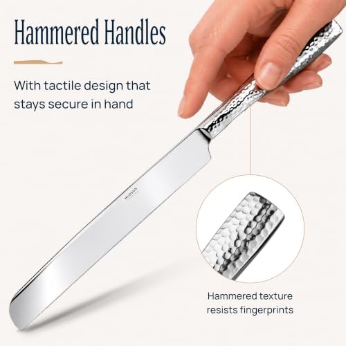 Hudson Essentials Hammered 18/10 Stainless Steel Hostess Serving Utensil Set, 8-Piece Set with Cake Knife, Cake Server and Lasagna Pie Server, Dishwasher Safe - Image 5