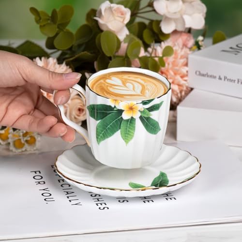 KAMMAK Tea Cups and Saucers Set of 2, Porcelain Coffee Cups, JBE012 - Image 4