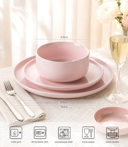 TheTerra Ceramic Dinnerware Set for 4, 12-Piece Plates and Bowls Set - Image 2