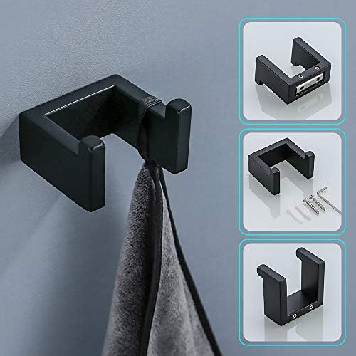4 Pieces Bathroom Hardware Accessories Set Black Towel Bar Towel Holder Robe Hook Toilet Paper Holder Stainless Steel,Q8-P4BK - Image 5