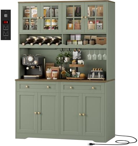 HOSTACK 75" Kitchen Pantry Storage Cabinet, Coffee Bar Hutch Cabinet, Green by HOSTACK