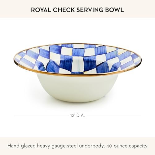 MACKENZIE-CHILDS Enamel Serving Bowl, Serveware and Kitchen Decor, 40-Ounce Capacity, Blue-and-White Royal Check - Image 4