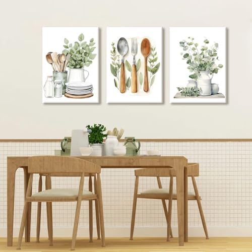 Doqueodas 3Pcs Sage Green Farmhouse Kitchen Canvas Wall Art 16x24Inch Frame - Image 3
