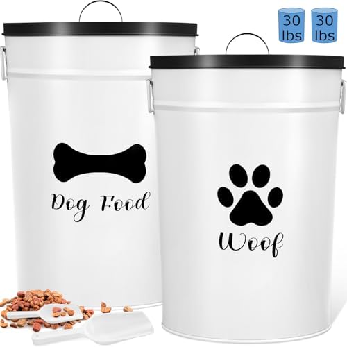 DoubleFill Extra Large 30 lb Metal Dog Food Storage Containers, White by DoubleFill