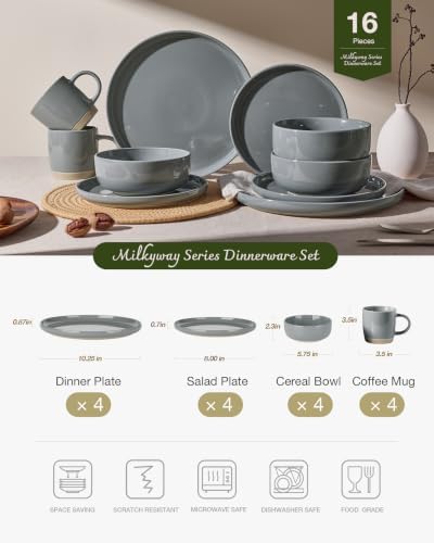 Famiware Milkyway 16-Piece Dinnerware Set with Mugs, Dark Gray - Image 2