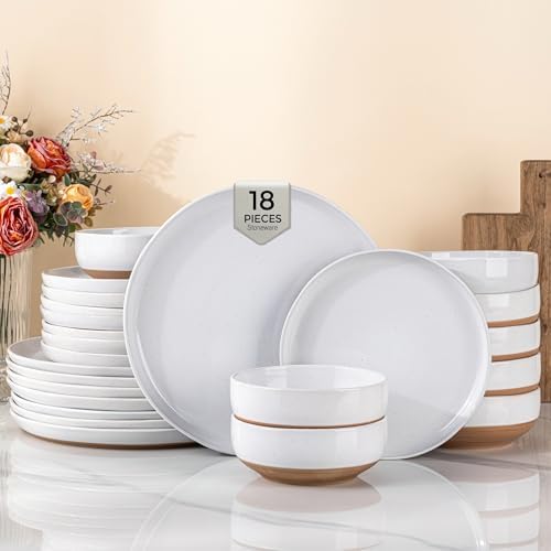 AmorArc Dinnerware Sets for 6, 18 Pieces Ceramic Plates and Bowls Set by AmorArc