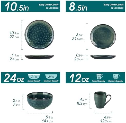 vancasso Starry 16 Pcs Dinnerware Set for 4, Handmade Reactive Glaze, Green - Image 2