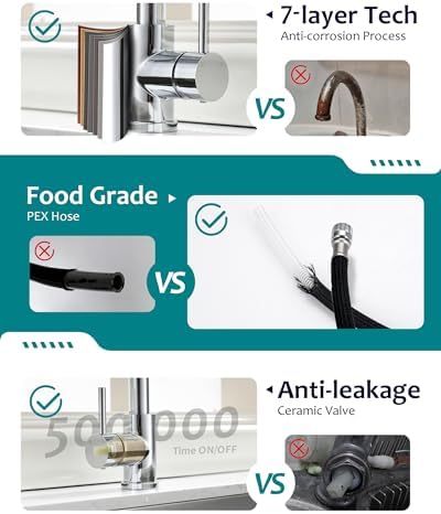VFAUOSIT Kitchen Faucet with Pull Down Sprayer, Polished Chrome High Arc - Image 4