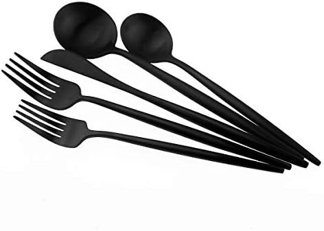 Matte Balck Silverware Set,Gugrida 5-Piece 18/10 Stainless Steel Satin Finish Flatware Set,Kitchen Utensil Set,Tableware Travel Cutlery Set for Camping Office or School Lunch, Dishwasher Safe - Image 7