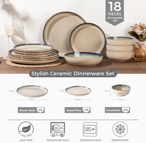 GBHOME Dinnerware Sets for 6, 18 Pieces Ceramic Plates and Bowls Set - Image 4