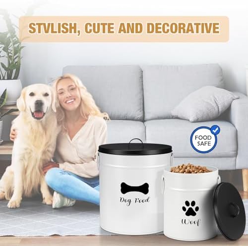 DoubleFill Extra Large 23+10 lb Metal Dog Food Storage Containers, White - Image 6