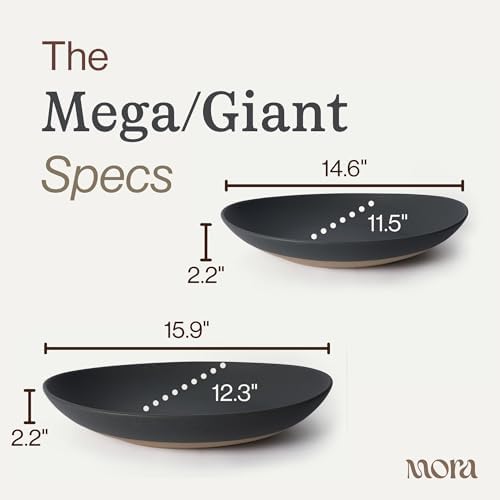 MORA Mega and Giant Serving Dishes Set of 2, 16 inch and 14 inch Ceramic Pottery Oval Platters - Microwave, Oven and Dishwasher Safe - Liquorice - Image 2