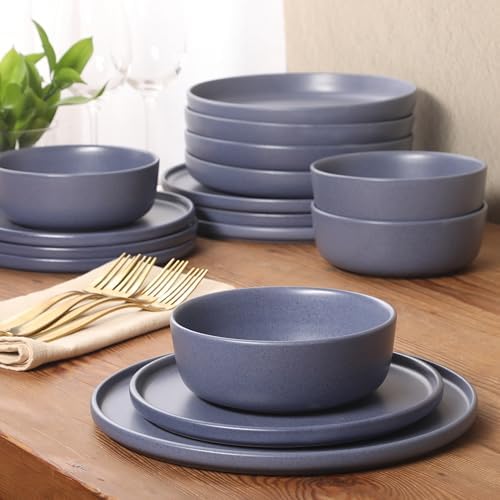 Gibson Elite Bayou Moon Plates and Bowls Sets, 16-Piece Blue Matte Stoneware Dinnerware Sets, Solid Color Reactive Glaze Dish Set - Image 5