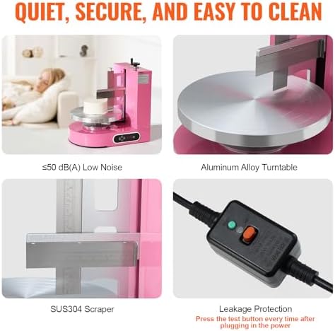 VEVOR Cake Decorating Machine, Cake Cream Spreading Coating Smearing Machine, Low Noise Cake Frosting Machine, Turntable with Adjustable Scraper, for 4" to 12" Cake, 25-320RPM Rotating Speed, Pink - Image 5