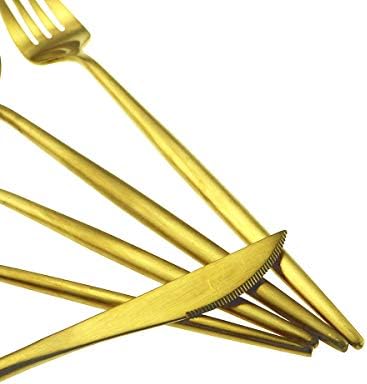 5-Piece 18/10 Stainless Steel Matte Gold Flatware Set - Dishwasher Safe, Perfect for Home, Office, or Travel - Image 5