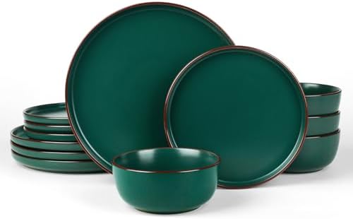 Famiware Mercury 12-Piece Stoneware Dinnerware Set, Dark Green by Famiware