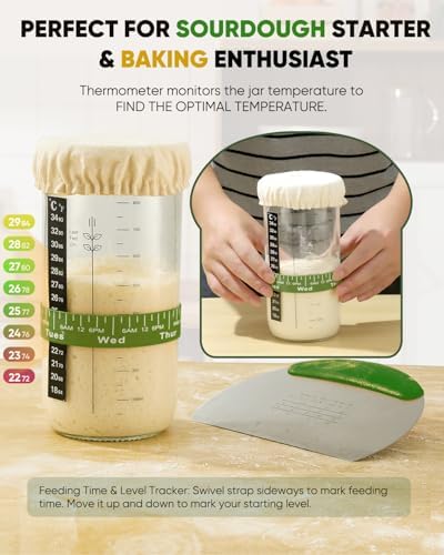Sourdough Bread Baking Supplies 34 OZ Sourdough starter kit with 2 Bread Proofing Basket - Green - Image 3