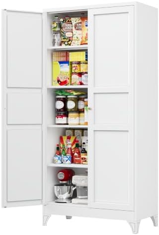 Letaya Metal Garage Storage Cabinets,71" H White Tall Kitchen Pantry by LetayaMetalCabinets