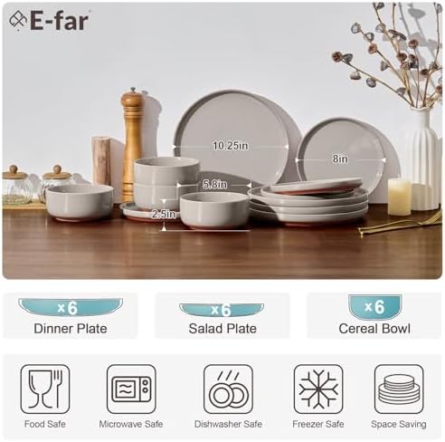 E-far Plates and Bowls Sets, 18Pcs Stoneware Ceramic Dinnerware Dishes Sets - Image 2