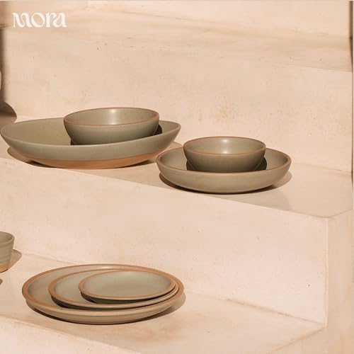 MORA Medium Dishes Set of 4, 30oz Ceramic Pottery Pasta Plate/Wide Bowls - Microwave, Oven and Dishwasher Safe - Peppercorn - Image 6