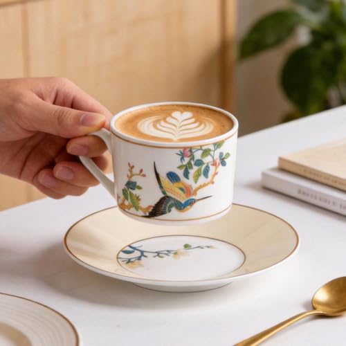 KAMMAK Tea Cups and Saucers Set of 2, Porcelain Coffee Cups, JBE004 - Image 3