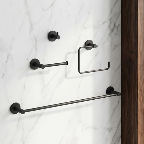 VIGO Cass 4 Pieces Bathroom Hardware Set, 24 inch Towel Bar, Hand Towel Holder, Robe Towel Hook, Toilet Paper Holder Wall Mounted, Stainless Steel Bath Accessory Set Matte Black Finish - Image 2