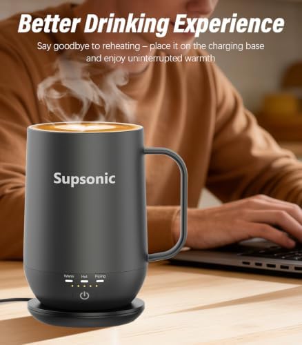 Supsonic - 16oz Self Heating Coffee Mug, Smart Heated Coffee Mug Faster Direct-Contact Heating Up to 149°F, Coffee Mug Warmer Set with Auto Shut-Off - Gifts for Men Women | S2 - Image 4
