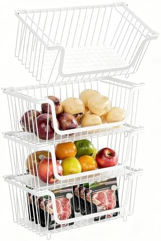 GAOKASE 4 Pcs Stackable Wire Baskets,14.57" L x 7.09" W x 5.12" H by GAOKASE