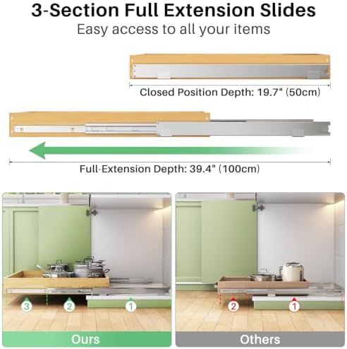 Pull Out Cabinet Organizer, Soft Close Wooden Slide Out Drawers for Pots and Pans, Full-extension Roll Out Shelves for Kitchen Cabinets, Pantry Organization, Bottom & Side Mount(23"W X 21"D x 3.4''H) - Image 5
