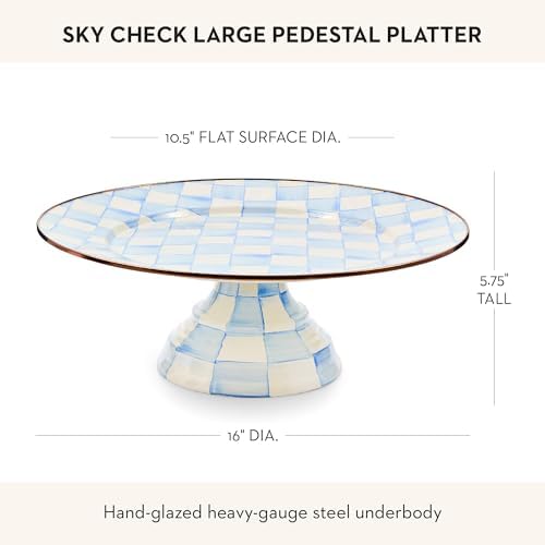 MACKENZIE-CHILDS Pedestal Platter, Large, Light-Blue-and-White Sky Check - Image 4