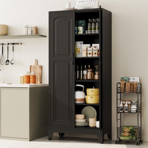 YAUWOH 71''Metal Cabinet with 4 Adjustable Shelves,5-Tier Pantry Storage Cabinet,Kitchen Pantry Cabinet Black - Image 2
