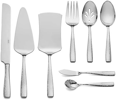 Hudson Essentials Hammered 18/10 Stainless Steel Hostess Serving Utensil Set, 8-Piece Set with Cake Knife, Cake Server and Lasagna Pie Server, Dishwasher Safe by HudsonEssentials