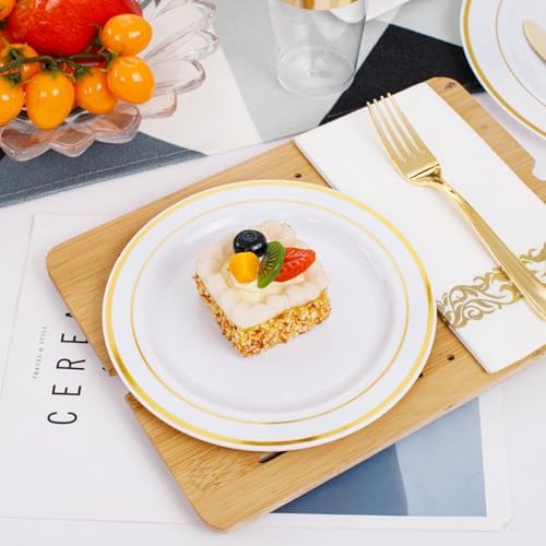 350 Pieces White and Gold Plastic Plates - 50 Guest Dinnerware Set Include 100 Plates, 50 Gold Plastic Silverware, 50 Paper Napkins and 50 Cups for Wedding/Baby Shower/Birthday/Party - Image 5