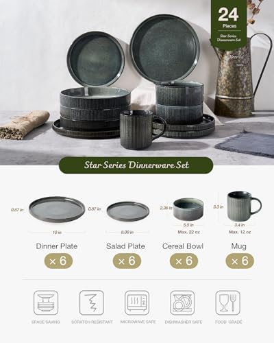 Famiware Star Dinnerware Sets with Mugs, Ceramic Plates and Bowls Set for 6 - Image 3