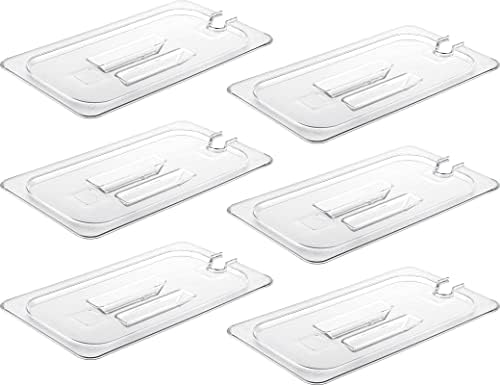 CURTA 6 Pack NSF Notched Food Pan Cover, 1/3 Size Clear Polycarbonate Lid with Handle for Commercial Food Pan, Dishwasher & Freezer Safe Plastic Clear by CURTA
