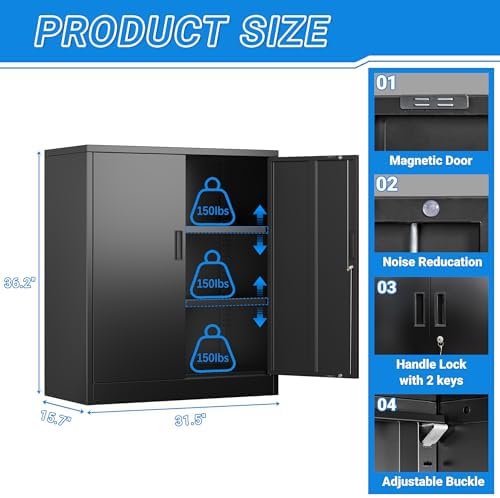 BESFUR Metal Storage Cabinet with Lock and 2 Adjustable Shelves, 36" H Locking Storage Cabinet for Home, Office, Garage, Utility Room and Basement(Black) - Image 3