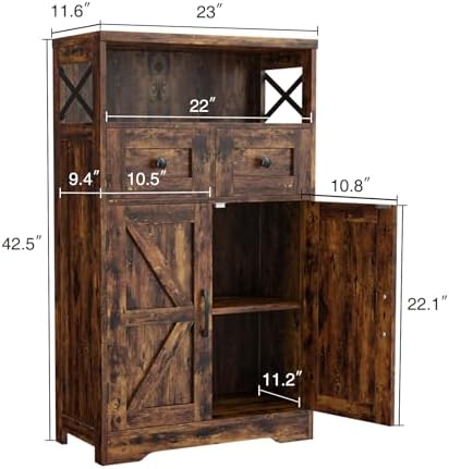 Farmhouse Storage Cabinet with Drawers, Small Kitchen Pantry Cabinet, Brown - Image 2
