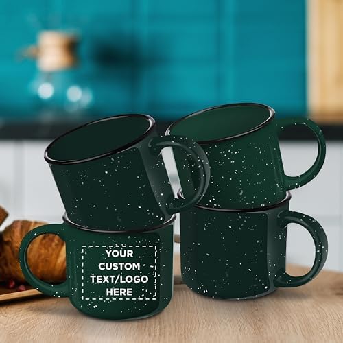 DISCOUNT PROMOS Custom Ceramic Campfire Coffee Mugs 13 oz. Set of 1, Personalized- Perfect for Tea, Espresso, Cappuccino, Hot Cocoa - Green - Image 2