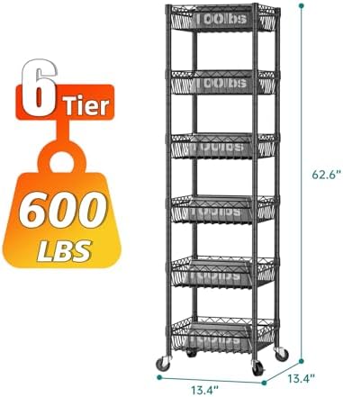 SINGAYE 6 Tier Shelf Wire Shelving Adjustable Storage Shelves Basket Rack - Image 3