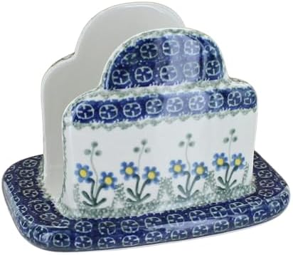 Blue Rose Polish Pottery - Blue Posy Napkin Holder - 5" x 6.5" - Ceramic Napkin Holders, Decorative Dining Table Accessories by BlueRosePottery