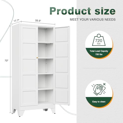 Letaya 72" H Metal Storage Cabinet with 2 Doors and 4 Shelves,Tall Kitchen Pantry Cabinets,Utility Pantry Organizers for Cupboard/Dining/Bathroom/Home Office/Garage (White, 72" H x 18" D x 33.5" W) - Image 2